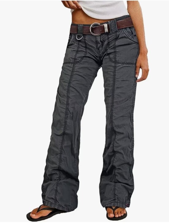 Flamingals Pants - Flamingals Straight Leg Front Stitch Detail Dark Gray Pants NWT Size Large